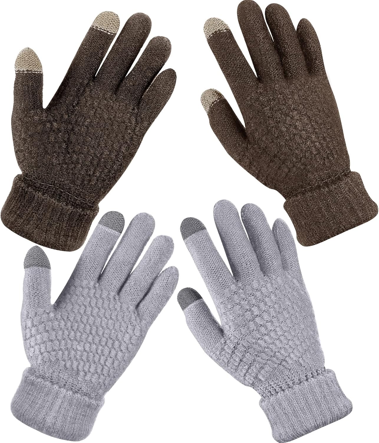 Geyoga 2 Pairs Women's Winter Touch Screen Gloves Soft Warm Fleece Lined Knit Elastic Cuff Winter Texting Gloves