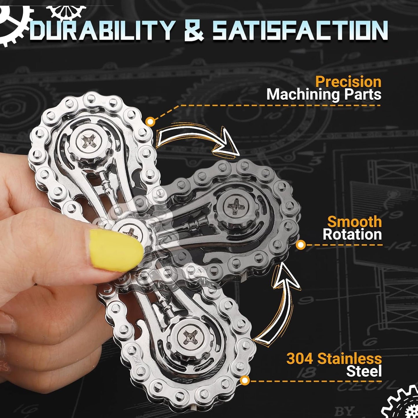 Sprocket Fidget Chain Bike Bicycle Spinner Toy for Kids Adults, Gear Hand Roller Strengthener for Boy Man, EDC Novelty Finger Spinner Desk Toy for Stress Relief, Cool Birthday Gift Party Favor