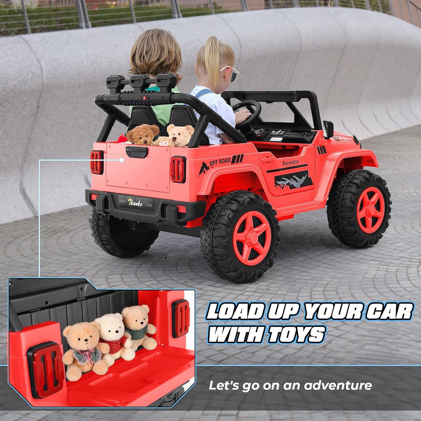 Hikole 24V Kids Electric Car with Remote Control - 4WD/2WD Switchable Two Seater Ride on Cars with 4x200W Powerful Engines, LED Lights, Spring Suspension, Ride on Toys for Kids Ages 4-8, Red