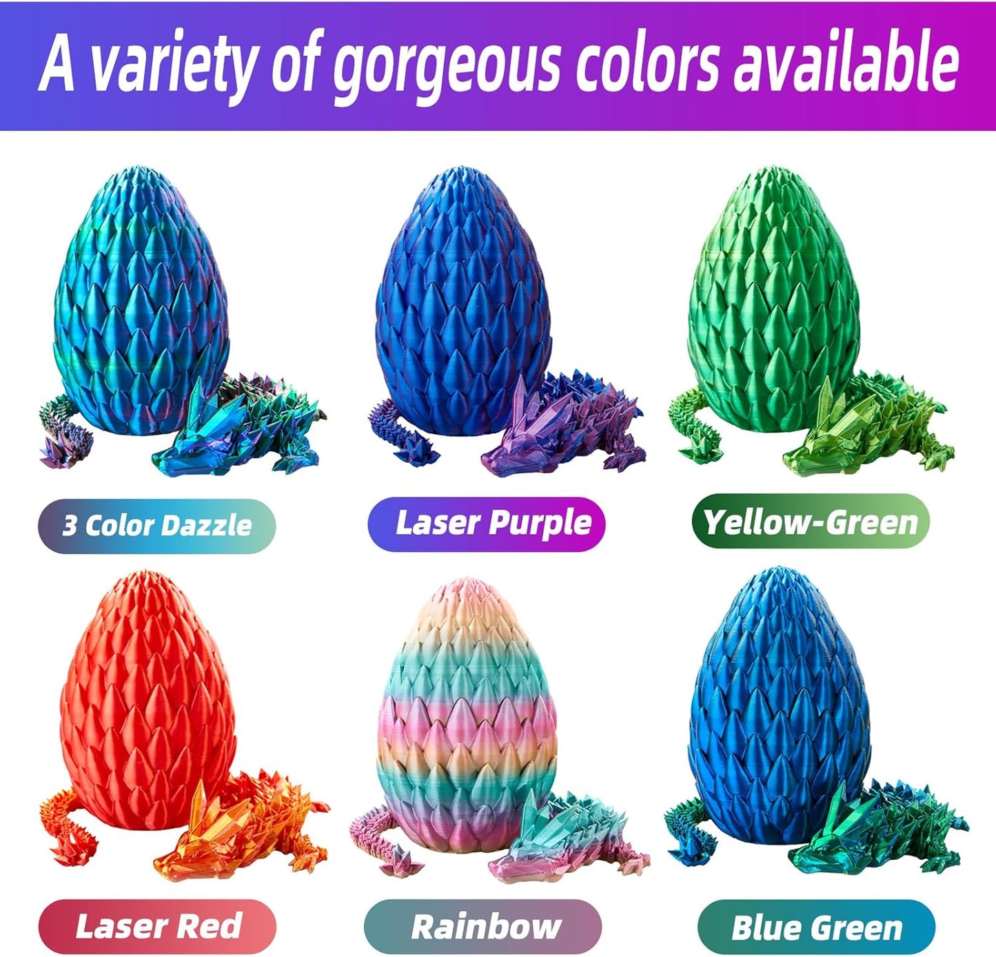 Dragon Egg,15in Crystal Dragon,Surprise Egg,Articulated Dragon,3D Printed Gift Toy,Fidget Toys for Autism/ADHD, Executive Desk Toys,Home Office Decor (Laser Purple)