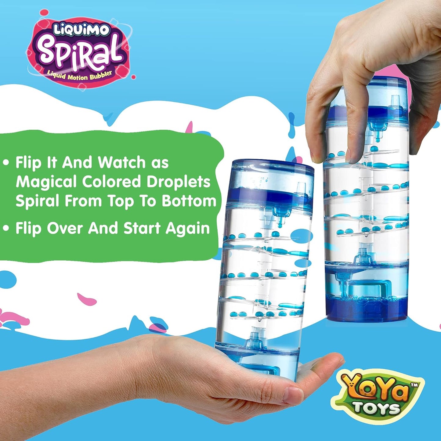 YoYa Toys Liquimo Spiral Liquid Motion Bubbler Timer for Kids - Bubble Drop Hourglass - Fidget Toys for Autistic Children Activity - Office Desk Top Accessories, Holiday Stocking Stuffers