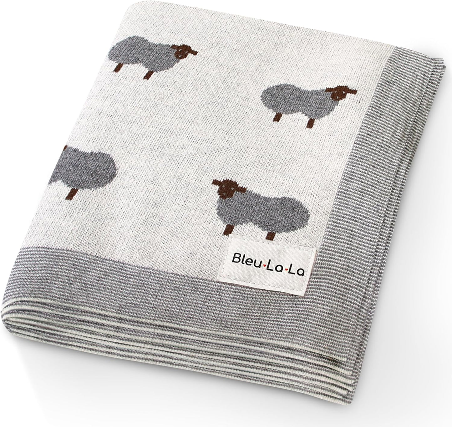 Luxury Cotton Knit Swaddle Baby Blanket - Soft Cozy Lightweight Unisex Receiving Swaddler Crib Stroller Quilt Blanket for Shower Gift Registry for Newborns Infants Toddlers (Sheep - Ivory)