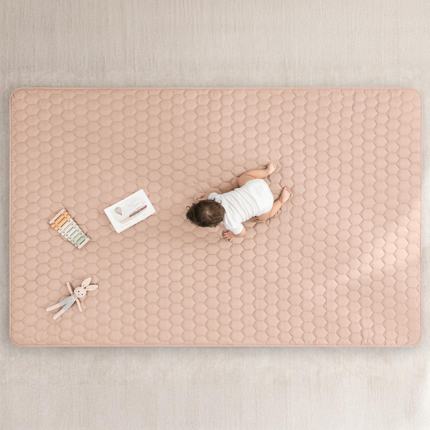 Comfy Cubs Rectangle Kids Play Mat - Large 60 x 96 inches Soft Quilted Baby Floor Mat with Non-Slip Bottom - Plush Design for Toddlers' Playtime and Relaxation - Comfortable and Durable - Blush