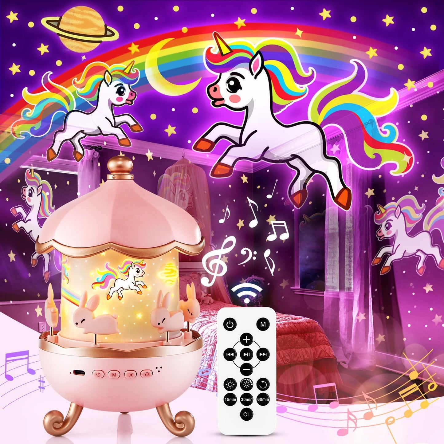 Sound Machine Baby Night Light Projector, 10 White Noise | 21 Colors | 15 Films Toddler Night Light for Kids, Remote Control Baby White Noise Machine, Unicorn Toys for Girls
