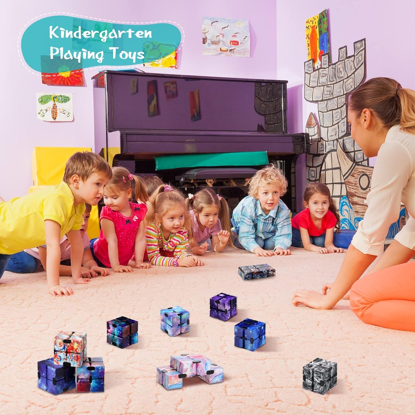 Chivao 60 Pieces Kids Party Favors Cube Toy Sensory Cube Valentine's Day Hand Held Block Sensory Game Cube Gadget Gift for Anxiety Stress Relief Birthday Goodie Bag Stuffers(Starry Style)