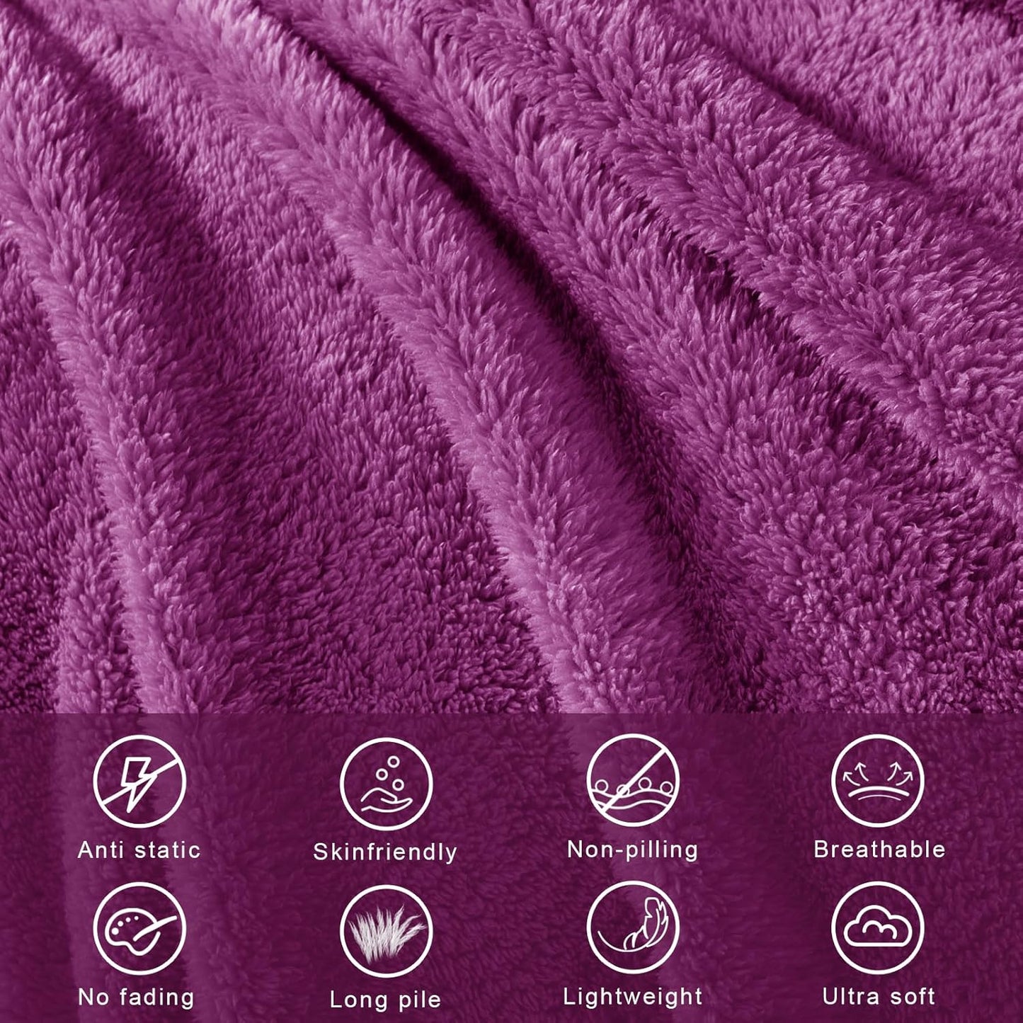 Exclusivo Mezcla Soft Fleece Throw Blanket for Couch, Super Soft Velvet Plush Bed Blanket, Fuzzy Cozy and Warm for All Seasons, 50x60 Inches, Purple