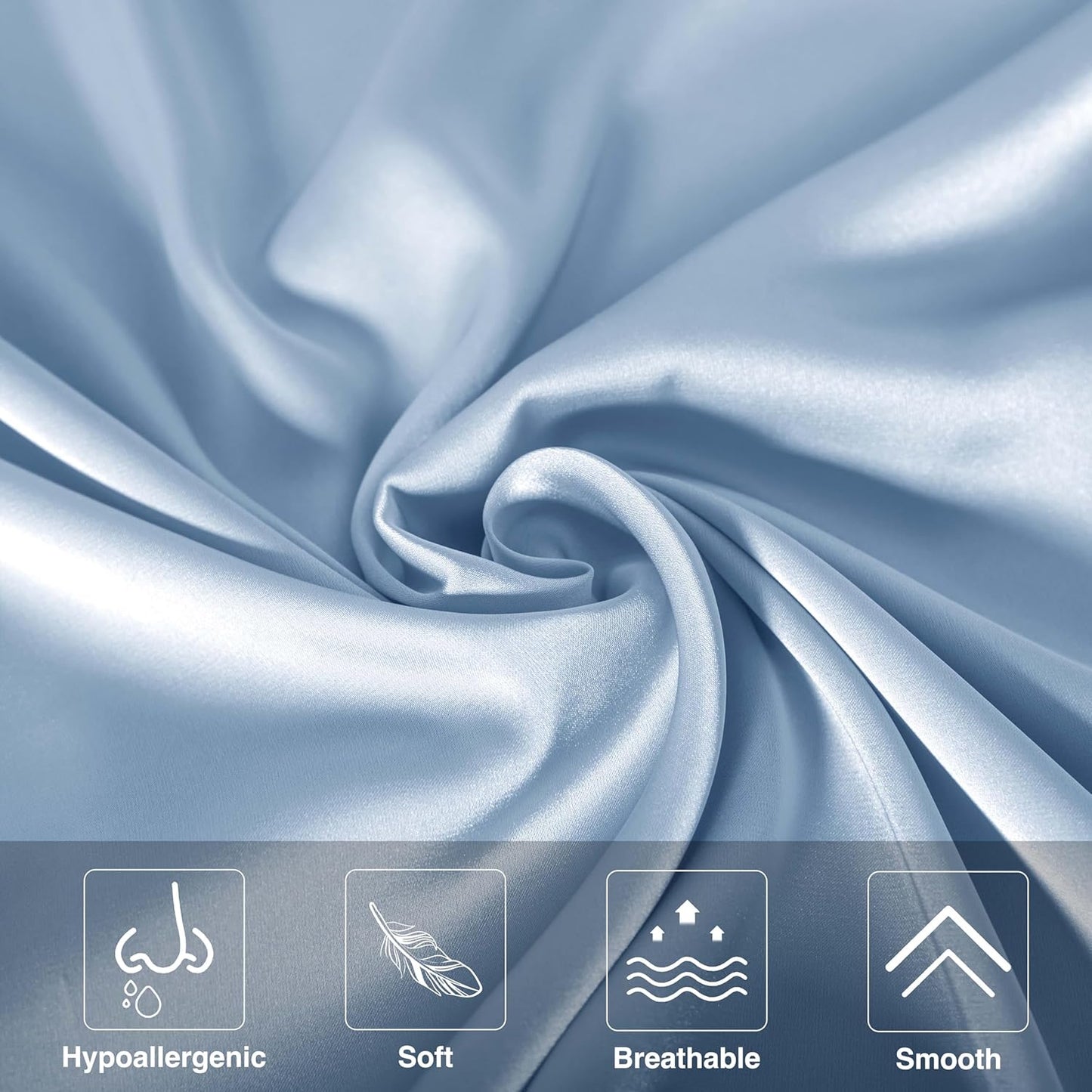 Mulberry Silk Pillowcase for Hair and Skin,Cooling Silk Pillow Case with Hidden Zipper,Allergen Proof Dual Sides Soft Breathable Smooth Silk Pillow Cover for Women (Light Blue,Queen)