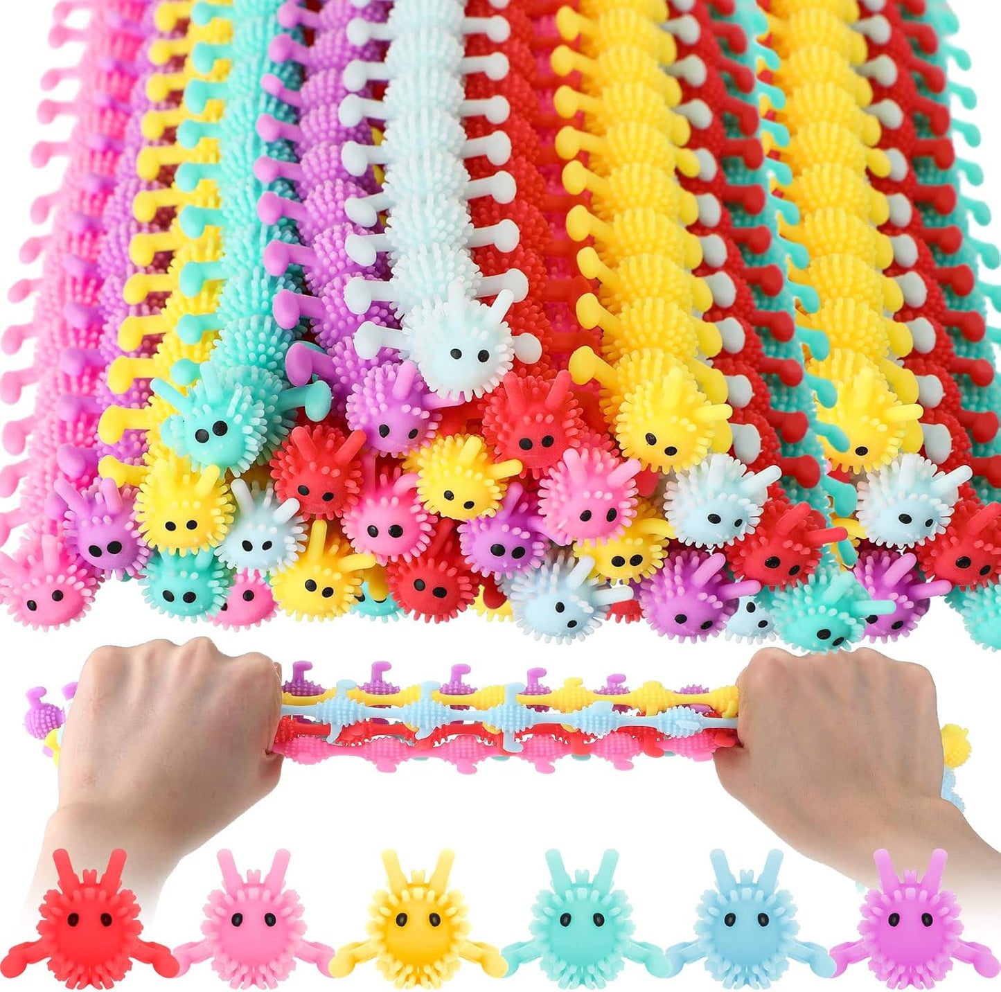 Chivao Bulk Stretchy String Fidget Toys Animal Sensory Toys Pack Worm Sensory Stress Fidget Toys for Adults Stress Anxiety Relieve Relaxing Party Favors(150 Pack, Worm Style)
