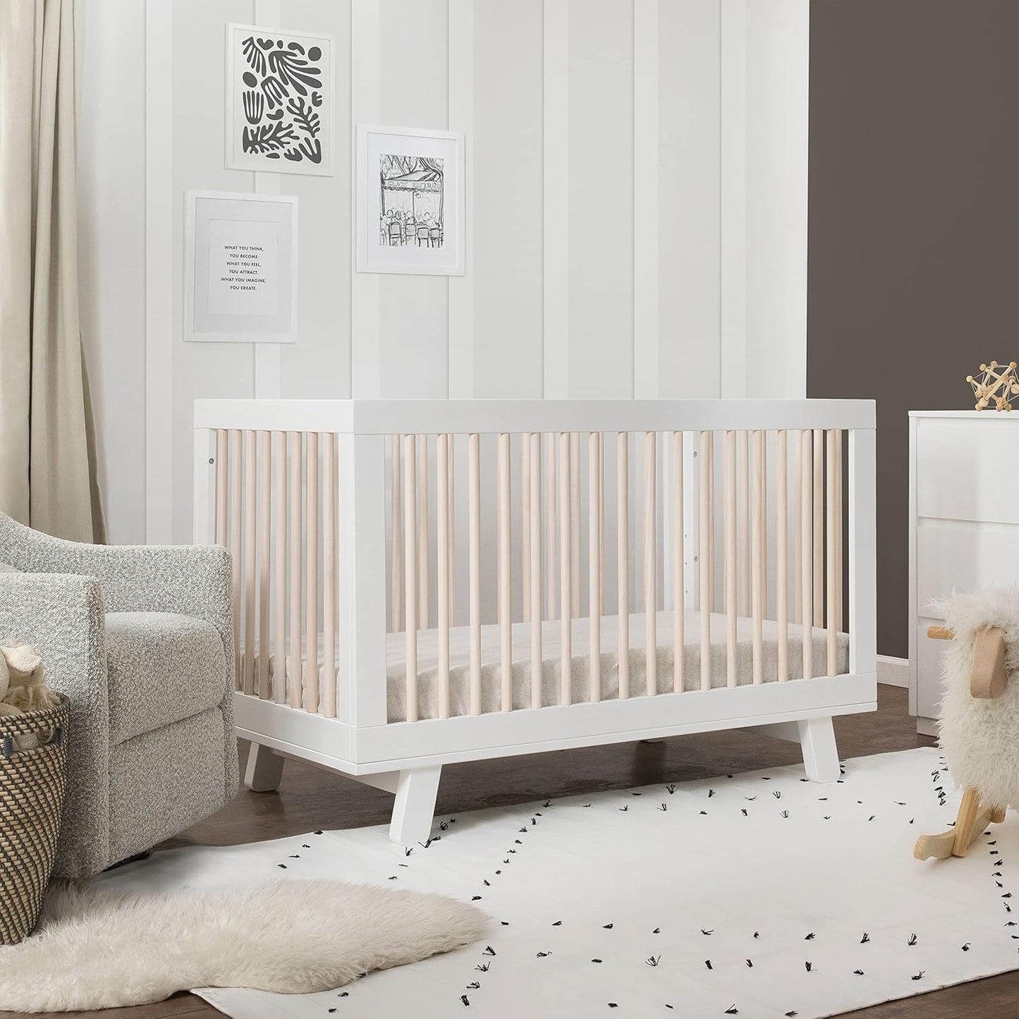 Babyletto Hudson 3-in-1 Convertible Baby Crib with Wooden Toddler Bed & Daybed Conversion - Easy to Assemble & GREENGUARD Gold Certified - 4 Adjustable Mattress Heights - White & Washed Natural