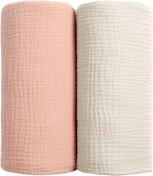 Lulu moon Muslin Swaddle Blanket Baby Receiving Blankets Neutral, 2 Pack, Peach