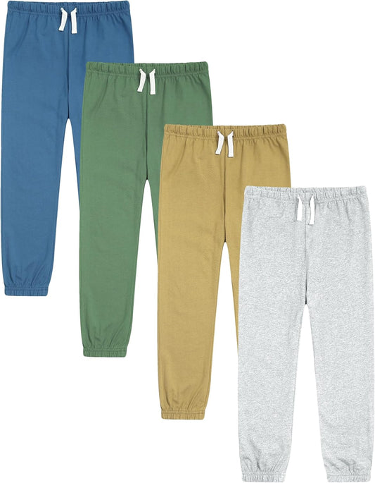 GFQLONG 4 Pack Toddler Boys and Girls Cotton Pants Lightweight Trousers, Kids Summer Casual Solid Sweatpants with Drawstring