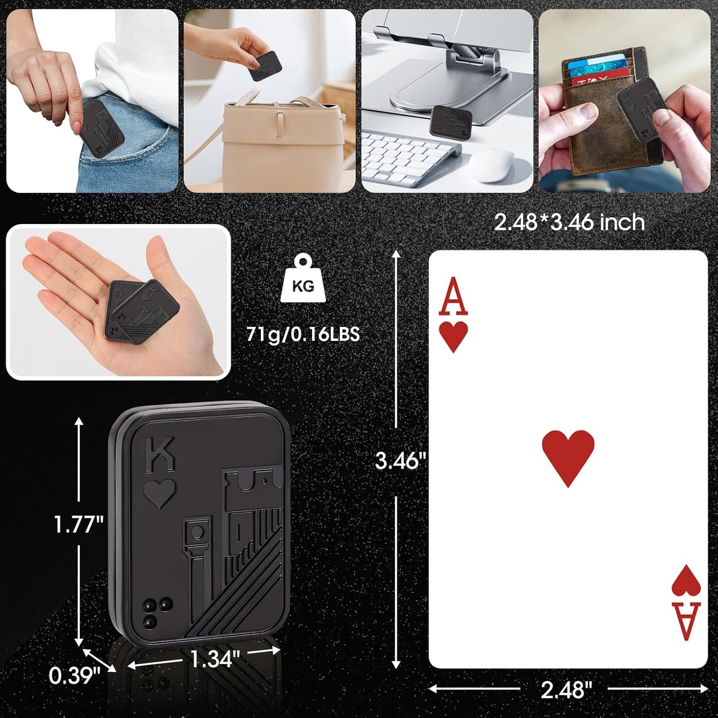 Fidget Slider, Metal Poker Push Card, Fidget Toy, Fidget Clicker, Fidget Toys for Adults Teens, Relieve Stress Anxiety ADHD, Gift for Boyfriend, Husband and Father (Black K)