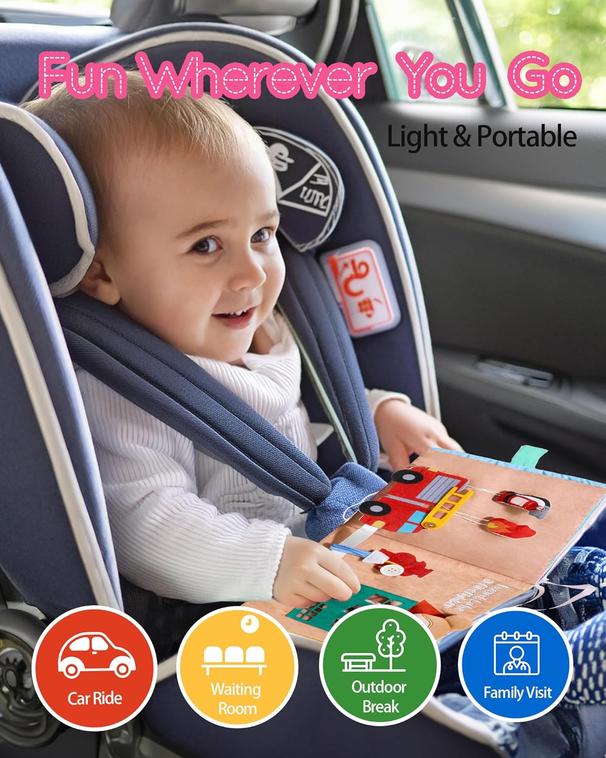 Interactive Sensory Soft Cloth Book, Educational Crinkle Quiet Activity Busy Book for Babies,Toddler Travel Toy Gift for Boys and Girls (I Want to Be)