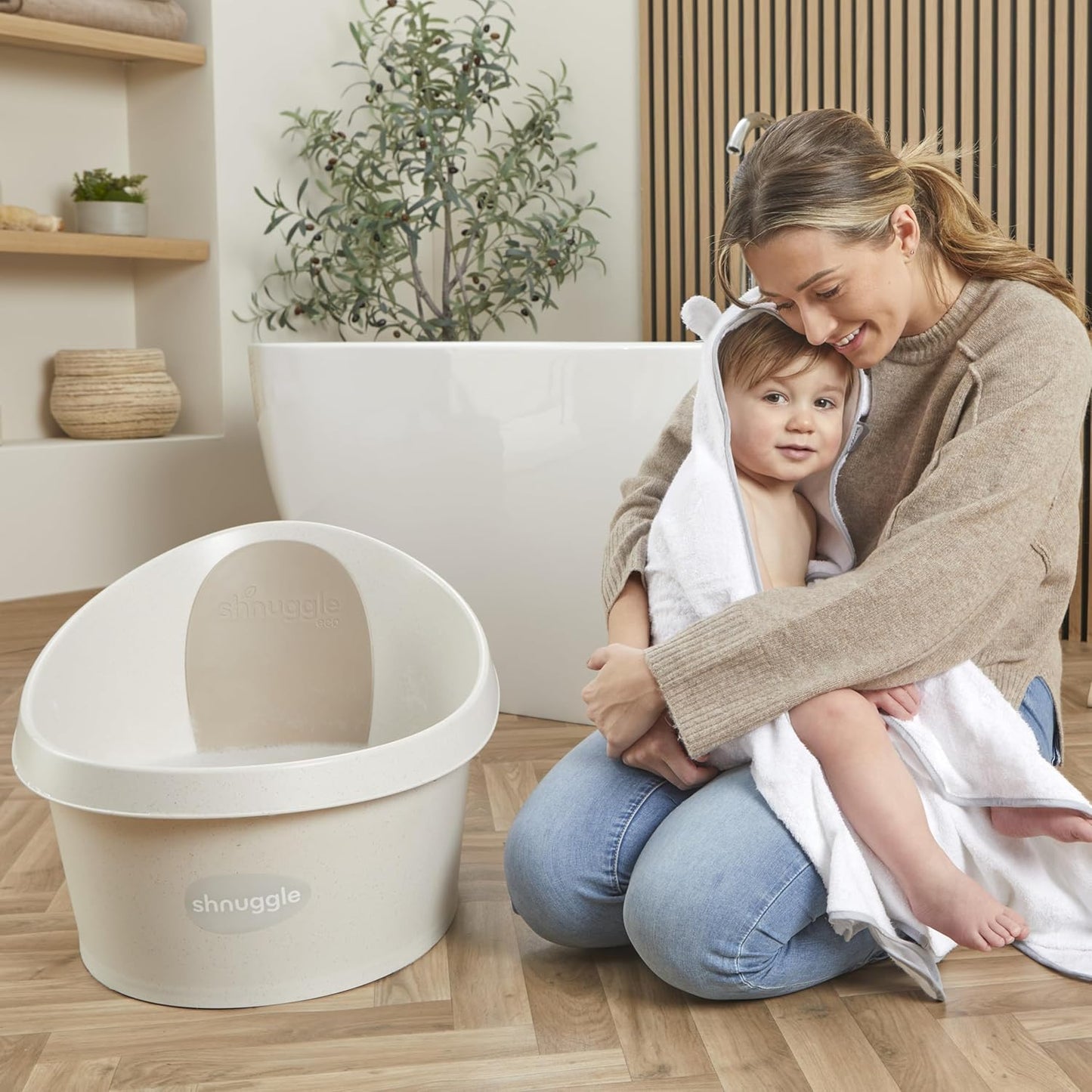 ECO Toddler Bath Tub | Larger Bath Seat for Bigger Kids at Bathtime | Includes Warm and Soft Foam backrest | Grippy Anti-Slip Surface | Recycled Material with Bath Plug | Cookies & Cream
