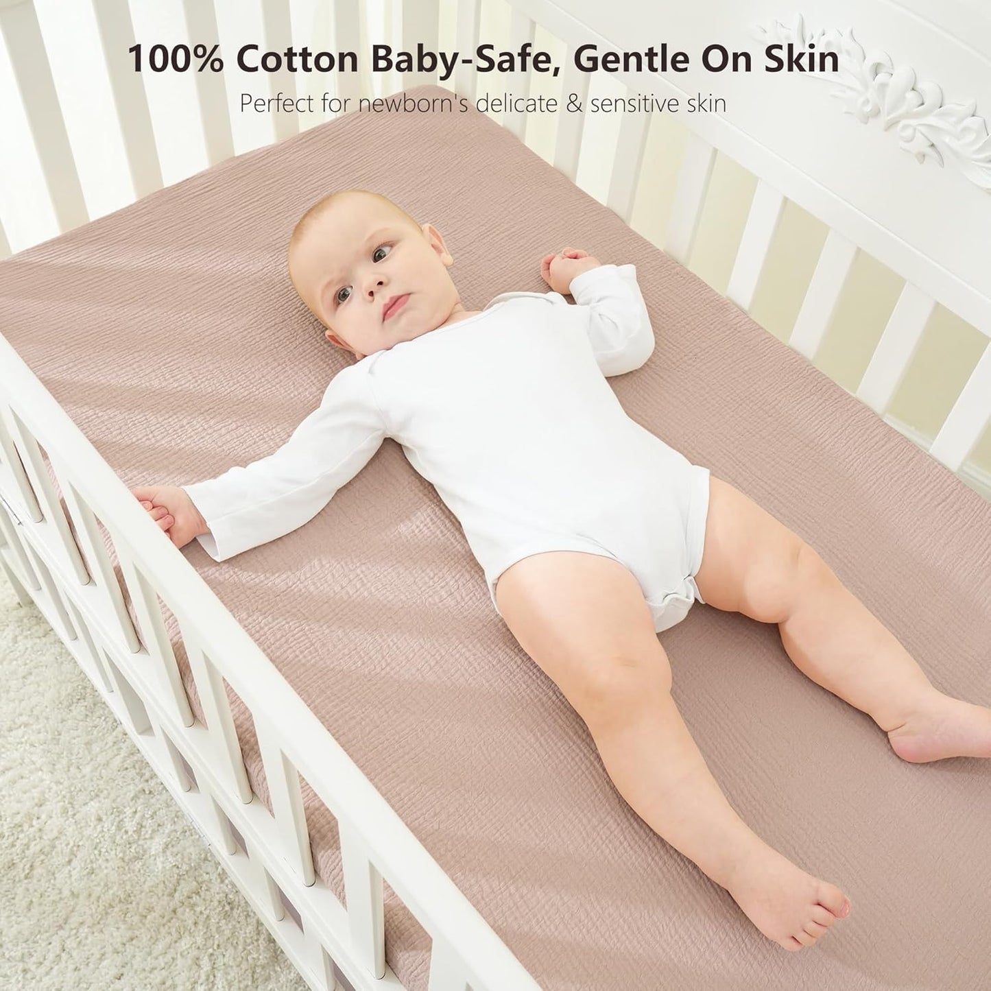 Bearmoss Muslin Mini Crib Sheets for Pack N Play Mattress - 100% Cotton - 38"x24" Soft Breathable Playard Baby Crib Sheets Neutral for Boys Girls - 2 Pack (Pink Star)
