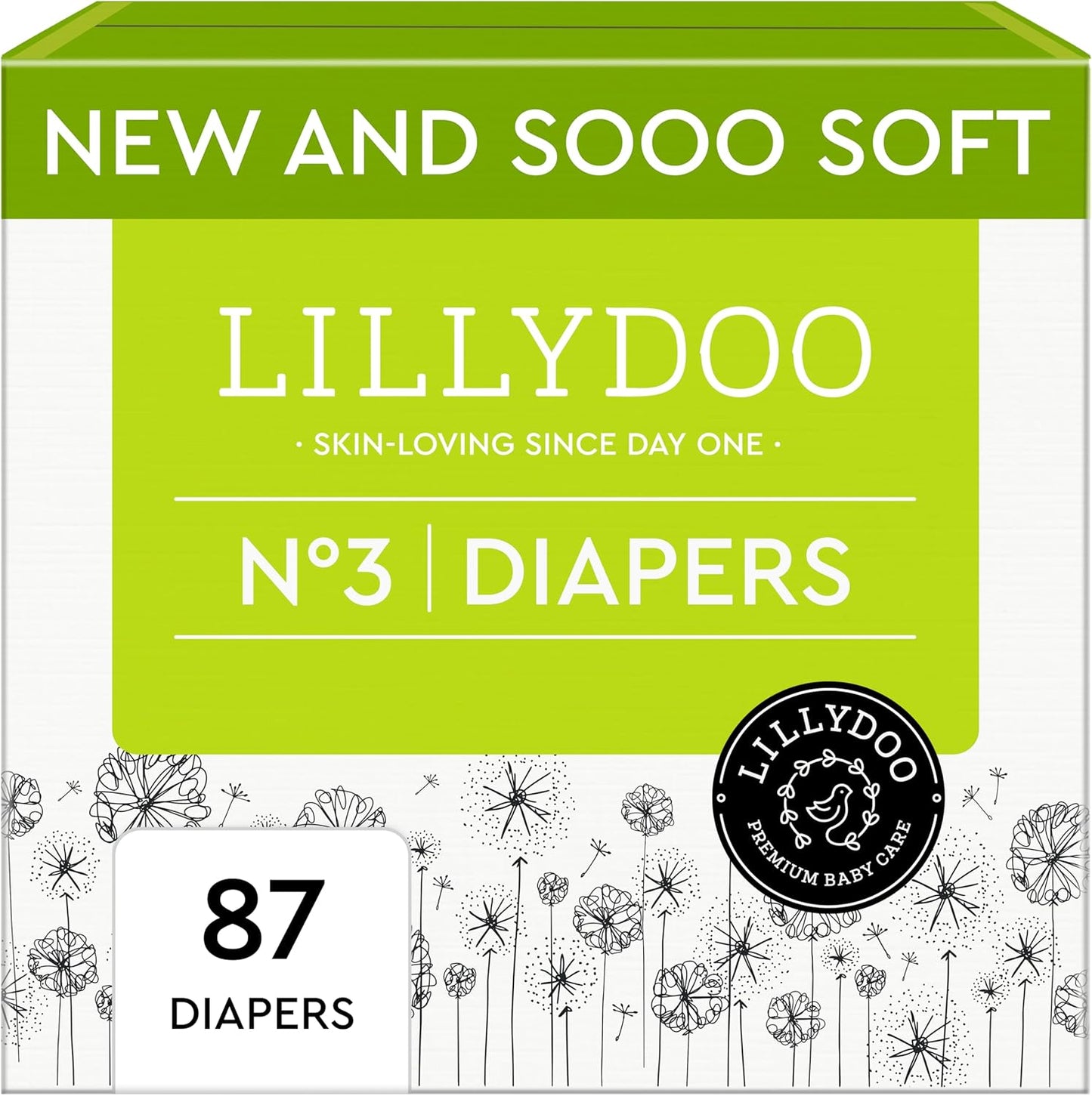 Baby Diapers - Size 3 (13-22 lbs), Half-Monthly Supply (87 Count), Leak Protection, Skin-Friendly, Ultrasoft, Perfume- & Chlorine-Free, Hypoallergenic, Dermatologist Tested, Oeko-TEX®
