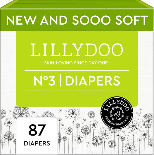 Baby Diapers - Size 3 (13-22 lbs), Half-Monthly Supply (87 Count), Leak Protection, Skin-Friendly, Ultrasoft, Perfume- & Chlorine-Free, Hypoallergenic, Dermatologist Tested, Oeko-TEX®