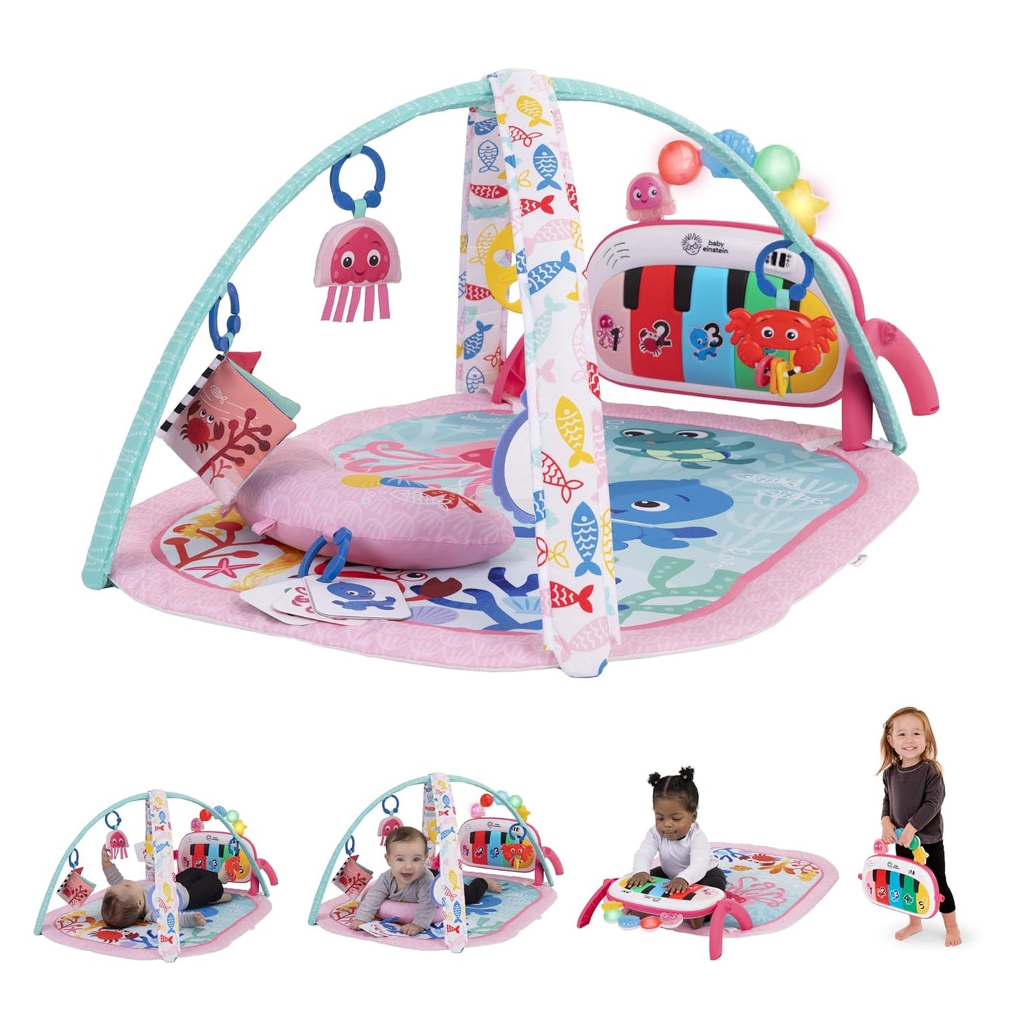 Baby Einstein Ocean Explorers 4-in-1 Kickin Tunes Jellyfish Jamboree Music & Language Discovery Gym, Pink, Ages 0 Months and Up