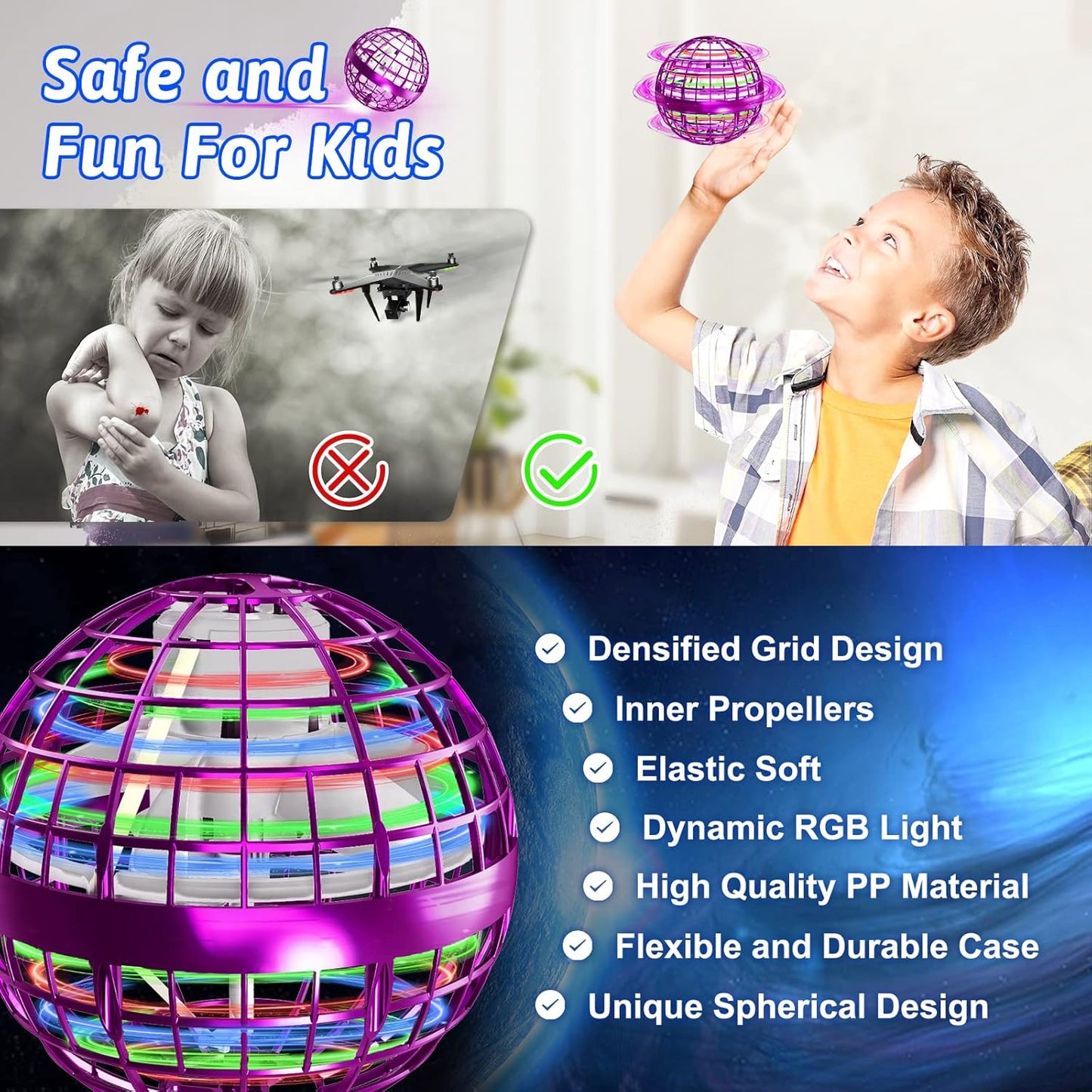 semai Flying Orb Ball Toys, 2023 Cosmic Globe Boomerang Soaring Hover Ball Galactic Fidget Spinner, Hand Mini Drones, Cool Toys Gift for 6 7 8 9 10+ Year Old Boys Girls Teens Indoor Outdoor Toys