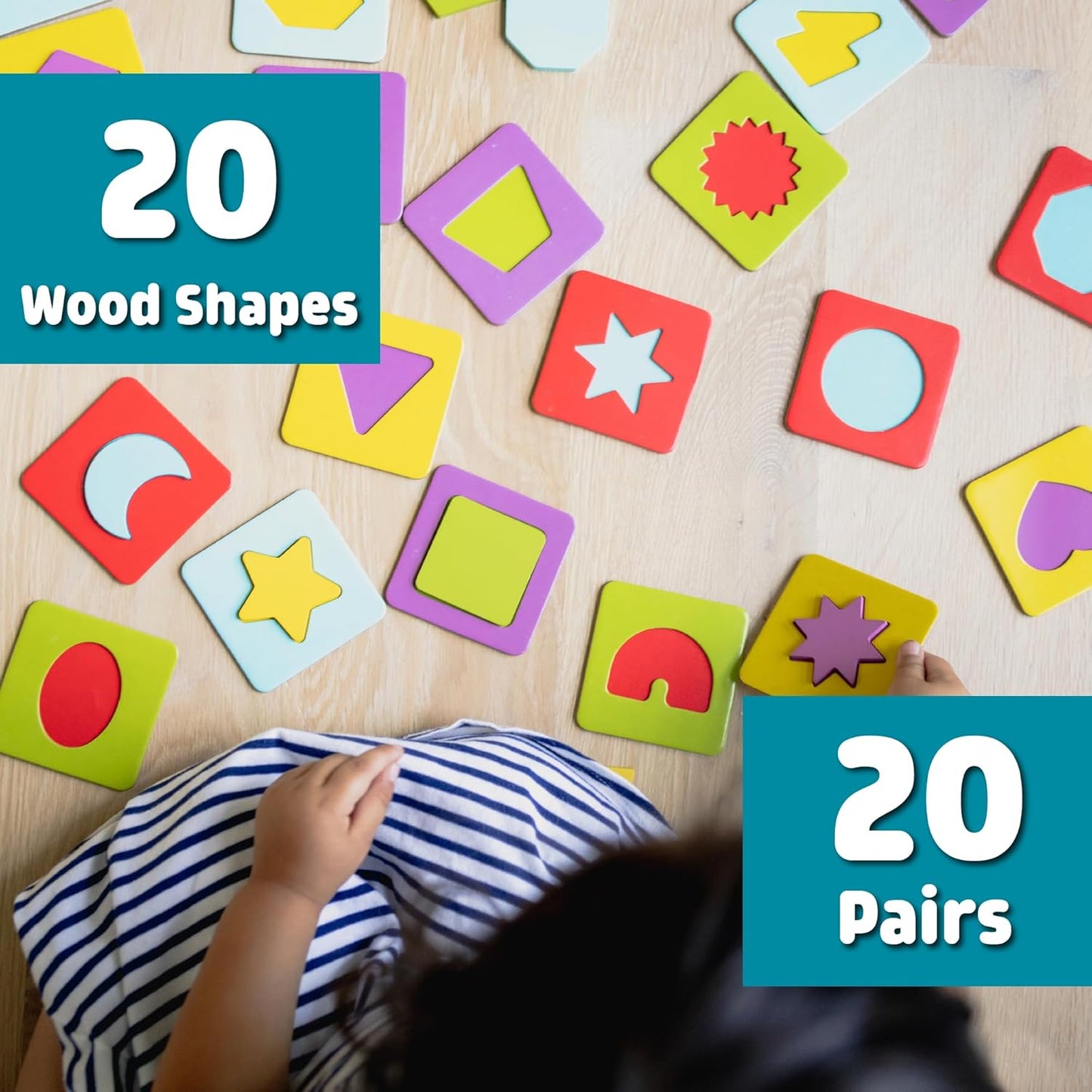 Chuckle & Roar - Matching+ Wooden Sensory Shapes - Logic Puzzles - Premium Wood Construction - Flat Board Puzzle Pieces for Ages 6 and up