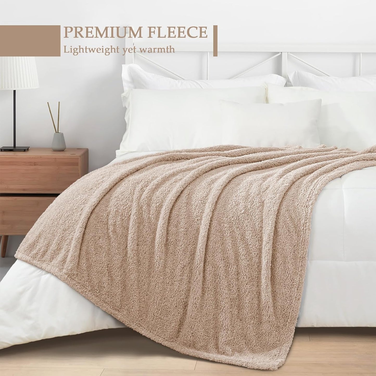 Exclusivo Mezcla Fleece Blanket for Couch, Soft and Cozy Queen Blankets for Women Men Girls Kids, Suitable for All Seasons, Camel, 90x90 Inches