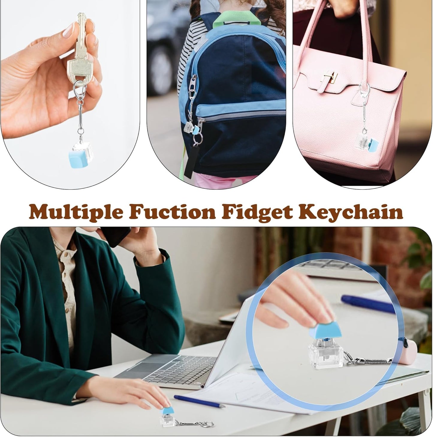 Fidget Toy Kids, ADHD Fidget Toys Adults, Fidget Toys Adults Anxiety with Mini Magnetic Man, Fidget Spinner, Fidget Keychain Keyboard, Fidget Pad (Blue)