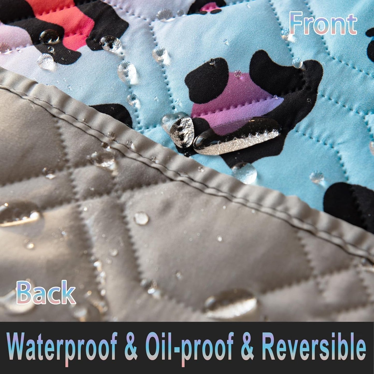 Waterproof Dog Bed Cover 30x70inch Reversible Pad Reusable Camping Mat for Kids/Pet/Dog/Cat Washable Geometric Embroidery Blanket Patchwork Rainbow Leopard Printed+Gray
