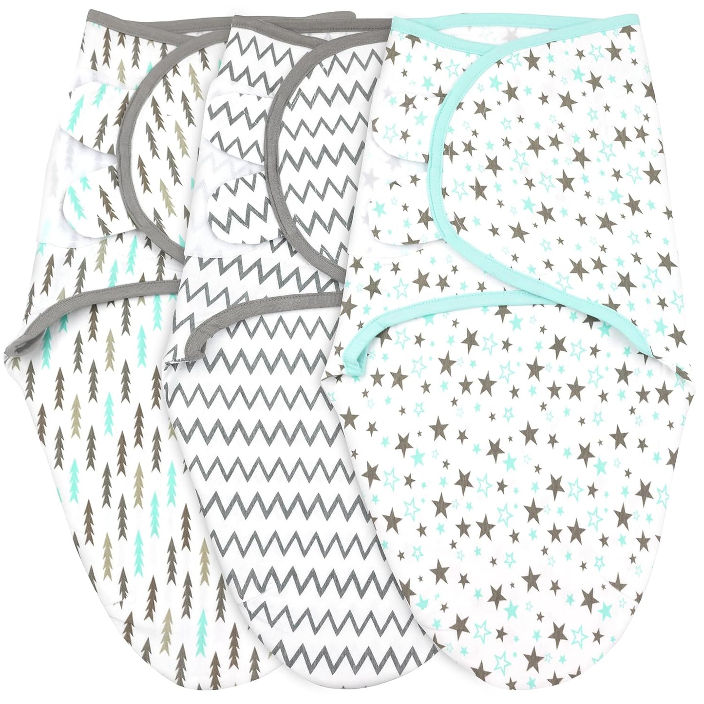 Bublo Baby Swaddles for Newborns – 3-Pack Infant Swaddles 0-3 Months – Adjustable Swaddle Sleep Sack with Zipper – Soft Cotton Baby Wrap for Safe & Cozy Sleep (Aqua)