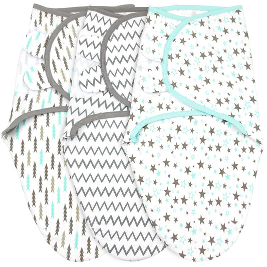 Bublo Baby Swaddles for Newborns – 3-Pack Infant Swaddles 0-3 Months – Adjustable Swaddle Sleep Sack with Zipper – Soft Cotton Baby Wrap for Safe & Cozy Sleep (Aqua)