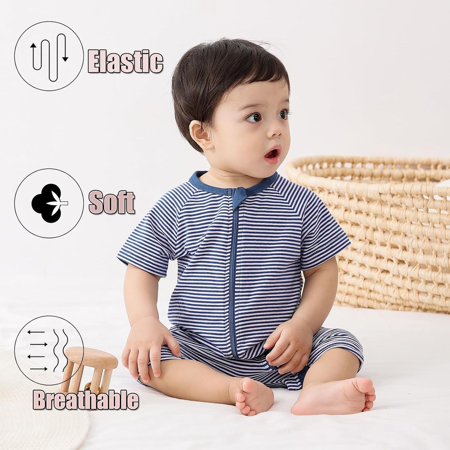 Feidoog Baby Boys 2Pack Rompers Summer Short Sleeve 2 Way Zipper One-Piece Romper Jumpsuit Sleep and Play