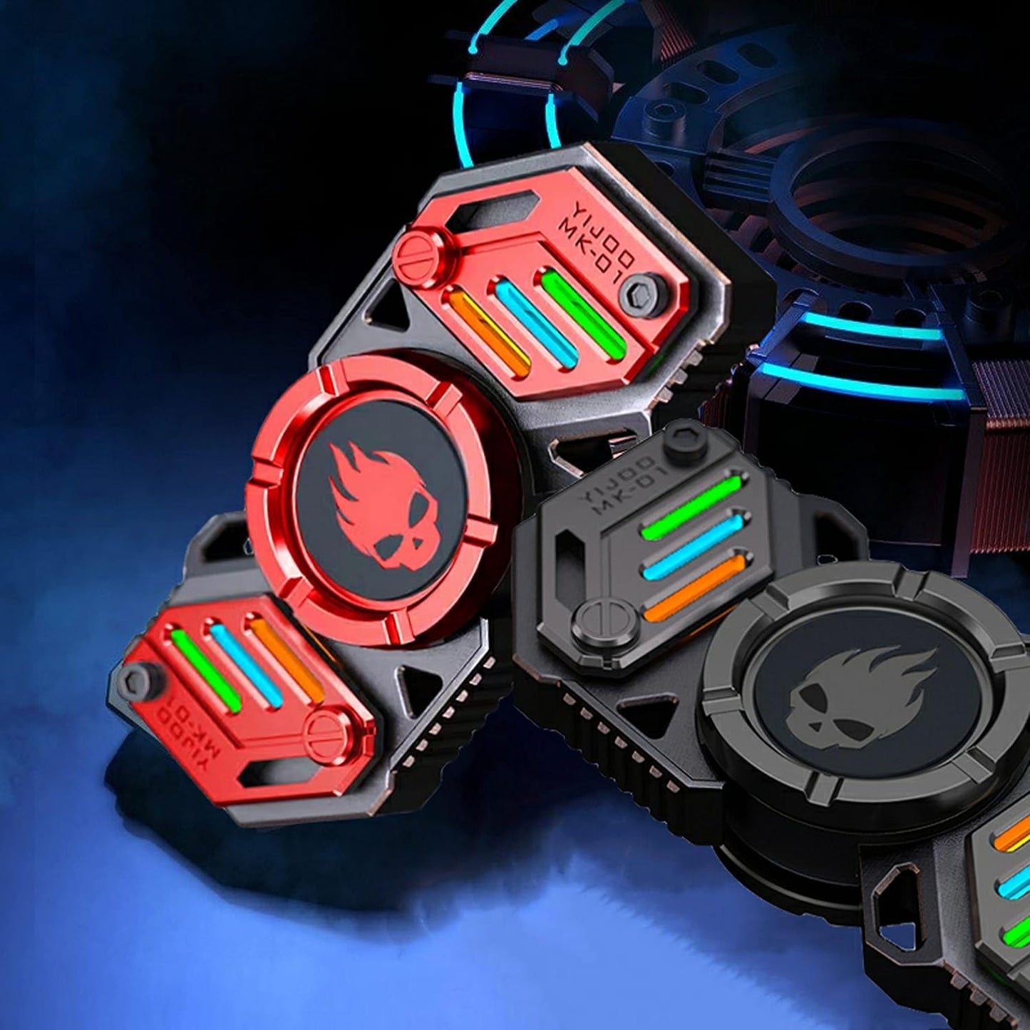 Fidget Spinner, Colorful Glow in The Dark, High Speed and Silence, Cool Metal Mechanical Gear Shape Design with Skull Symbol, Anti-Anxiety and Stress Release for Kids and Adults