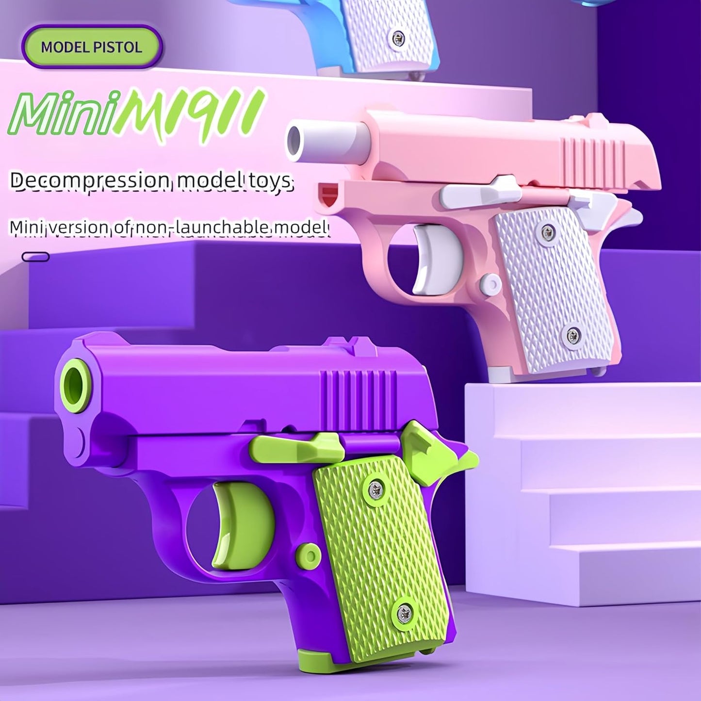 1911 3D Printed Small Pistol Toys,Suitable Toys for Adults and Kids, Stress Relief Pistol Toys for Adults, Suitable for Relieving ADHD, Anxiety, Best Gift for Adults and Kids (RedYellow)