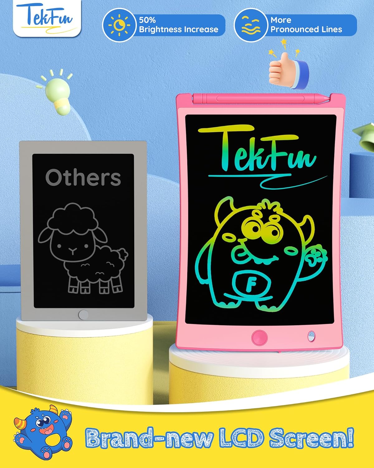 TEKFUN Toys for Girls, 2 Pack LCD Writing Tablet with 4 Stylus, 8.5in Kids Doodle Board Mess Free Coloring Drawing Pad, Travel Car Trip Toys Christmas Birthday Gift for 3 4 5 6 7 Girls (2* Pink)