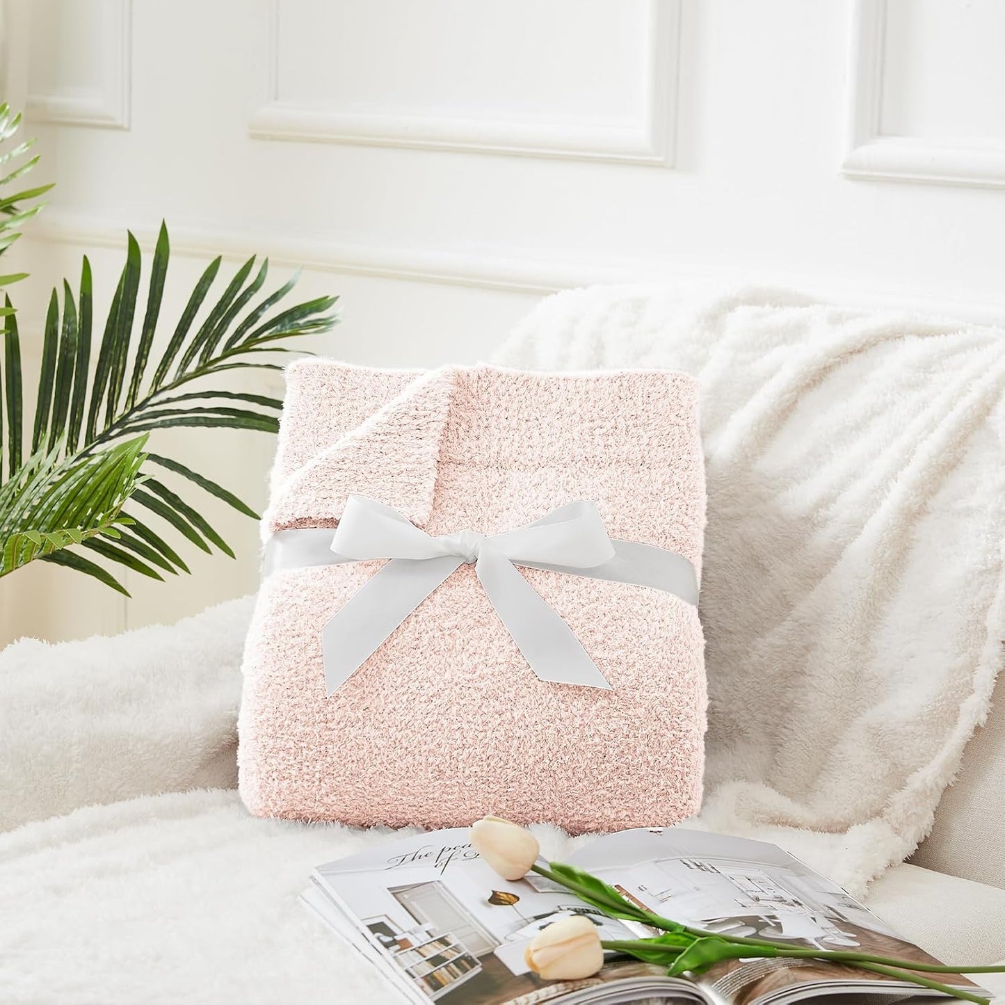 CYMULA Super Soft Pink Throw Blanket 50x60 inches- Lightweight Plush Fuzzy Fluffy Warm Cozy Blankets and Throws for Sofa Bed All Season Use