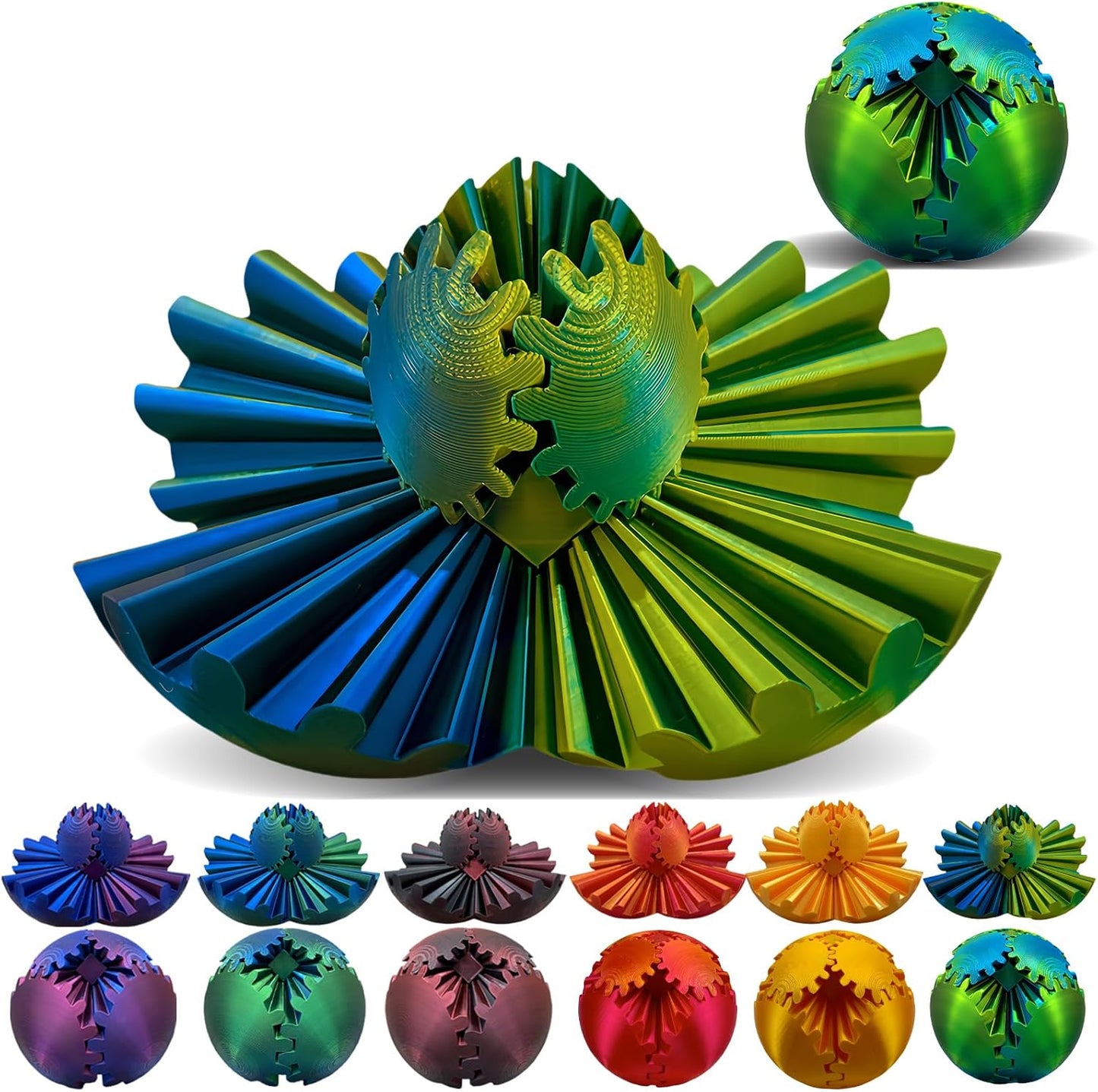 Gear Ball 3D Printed, The Steampunk Whirling Wonder Fidget Ball Toy, Gear Ball 3D Model Cube Fidget Toy, Funny Stress & Anxiety Relaxing Fidget Toy for Adults & Kids (Yellow&Blue)