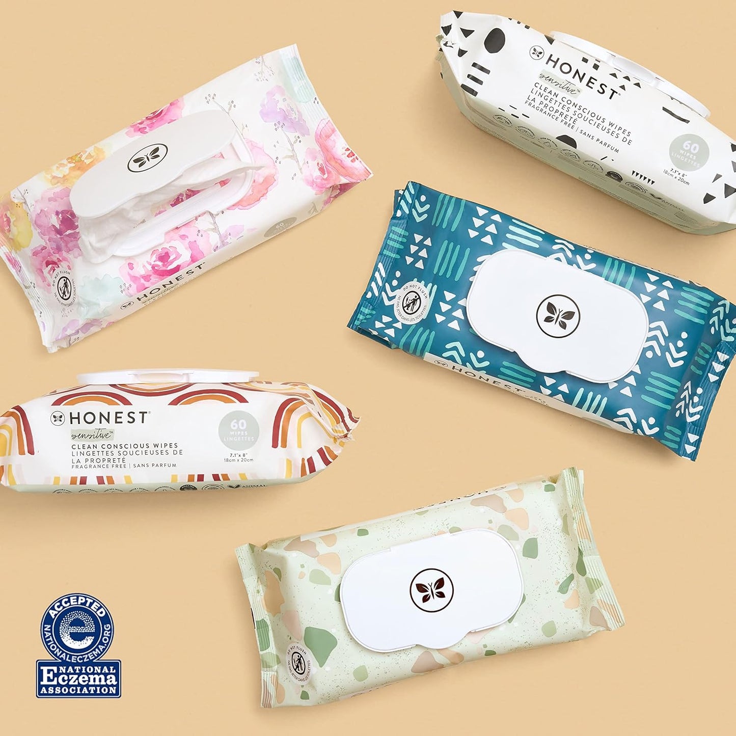 The Honest Company Clean Conscious Multi-Use Wipes | Hypoallergenic + Unscented for Sensitive Skin | Over 99% Water, Compostable, Plant Based, Baby Wipes | Rose Blossom, 60 Count