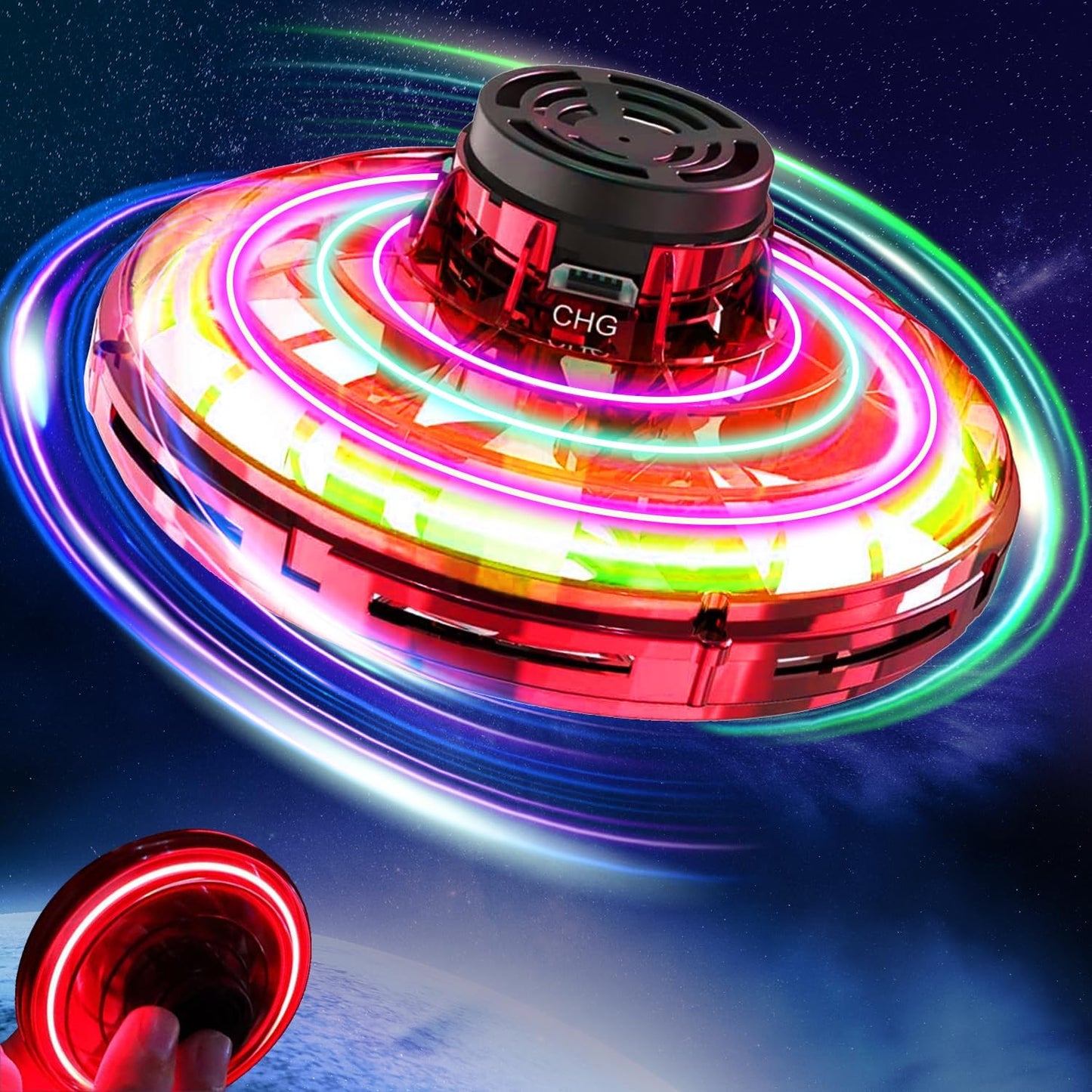 Flying Ifly Spinner, Fidget Spinner Flying Toys, Mini Fly UFO Hand Controlled Boomerang Drone, Cool Stuff Gadgets Gifts for Kids Boys Girls Teens 8 9 10+ Year Old Indoor Outdoor (Red)