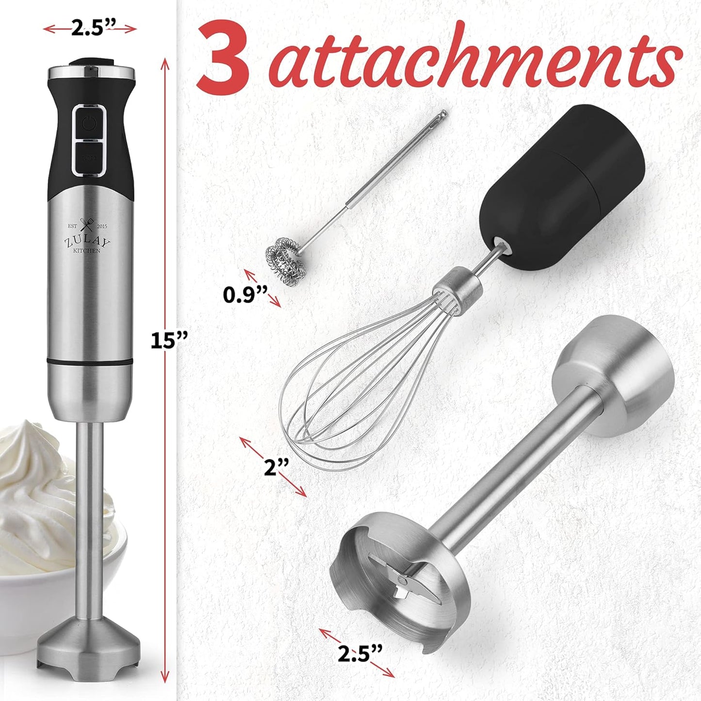 Zulay Immersion Blender Handheld - Durable Stick Blender With Ultra-Sharp Stainless Steel Blades For Effortless Blending (Immersion Blender Set (No Cup), Matte Black)