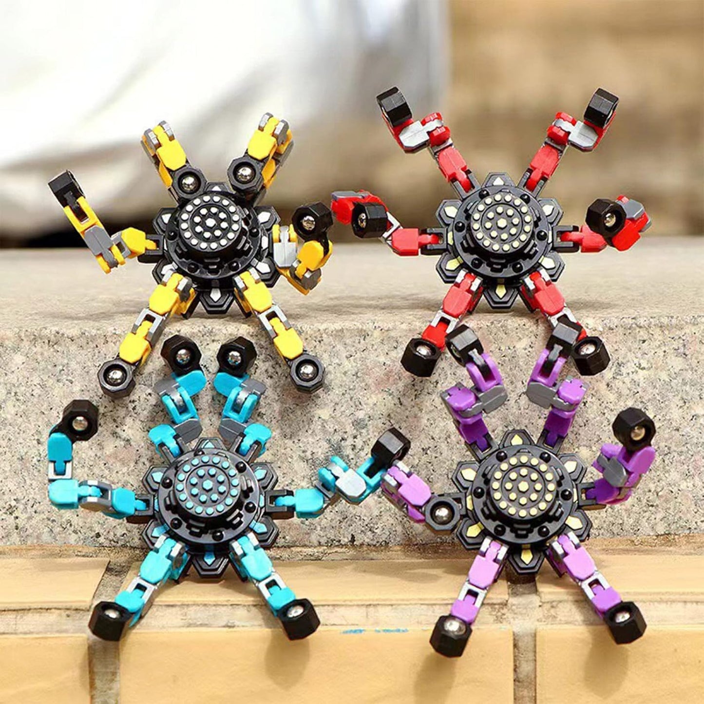 4 PCS Fidget Spinner Sensory Toys,Creative Top Spinning Stress Relief Hand Toy,Transformable Chain Mechanical Spiral Twister Fingertip Gyro Anti-Anxiety Toys for Adults and Kids
