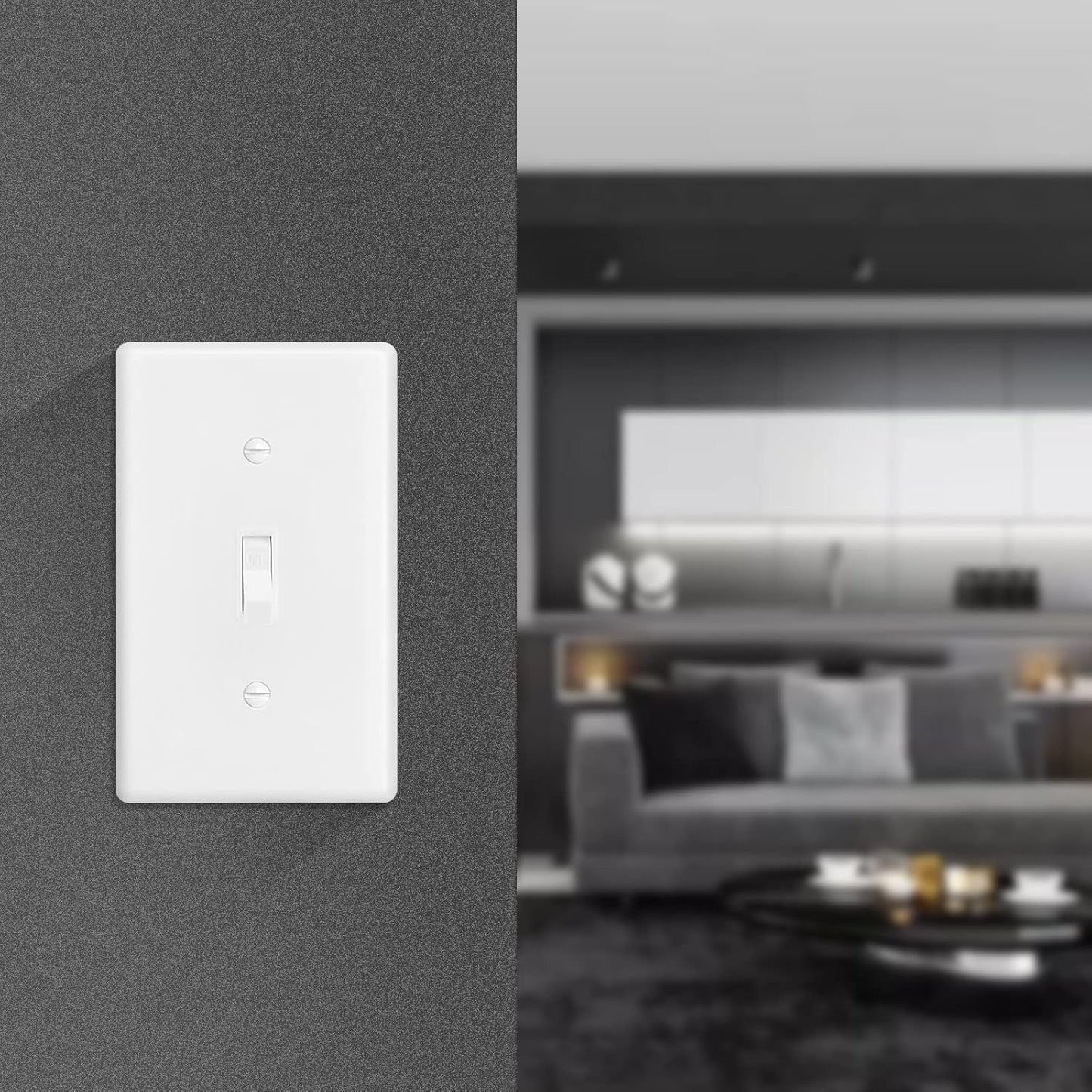 Decorator Wall Plate Toggle Light Switch Plate Outlet Cover,Unbreakable Polycarbonate Thermoplastic, White (10-Pack, Single Toggle-White)