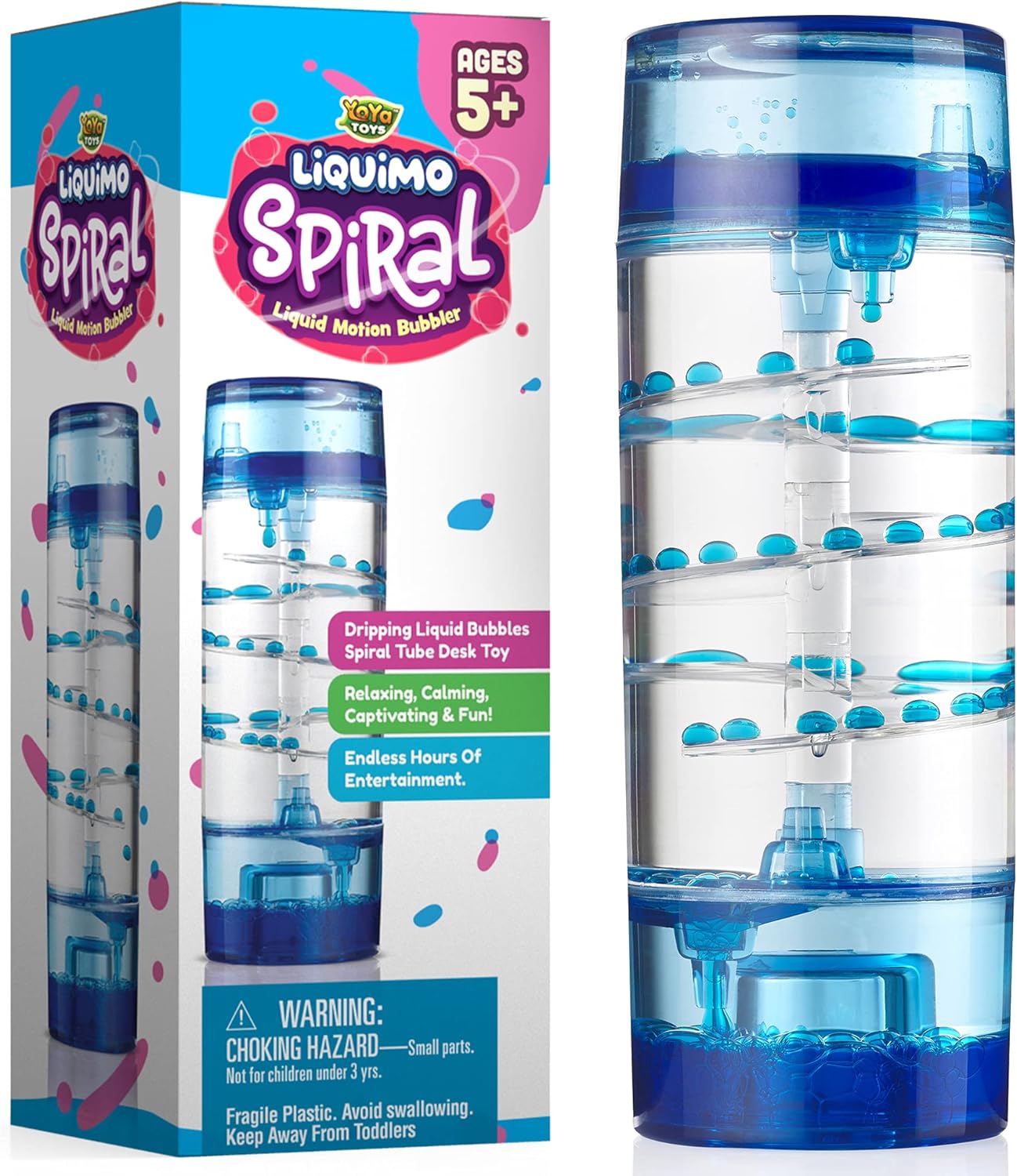 YoYa Toys Liquimo Spiral Liquid Motion Bubbler Timer for Kids - Bubble Drop Hourglass - Fidget Toys for Autistic Children Activity - Office Desk Top Accessories, Holiday Stocking Stuffers