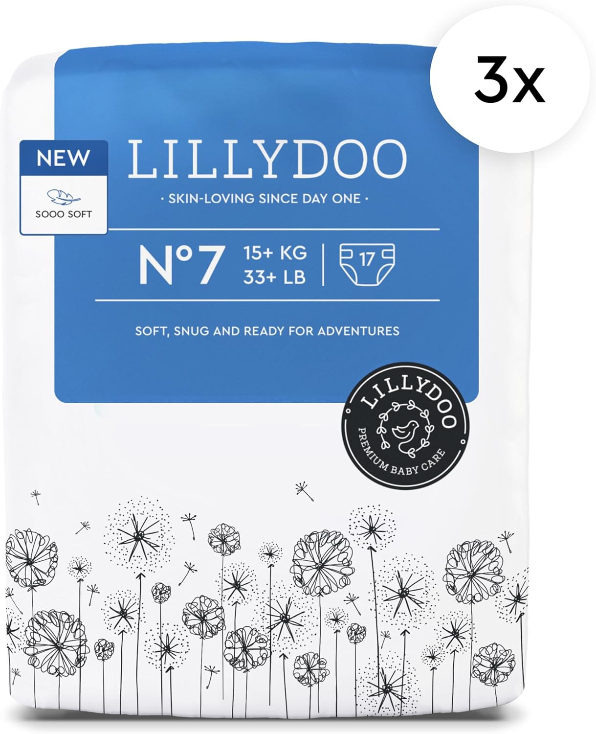 Baby Diapers - Size 7 (33+ lbs), Half-Monthly Supply (51 Count), Leak Protection, Skin-Friendly, Ultrasoft, Perfume- & Chlorine-Free, Hypoallergenic, Dermatologist Tested, Oeko-TEX®