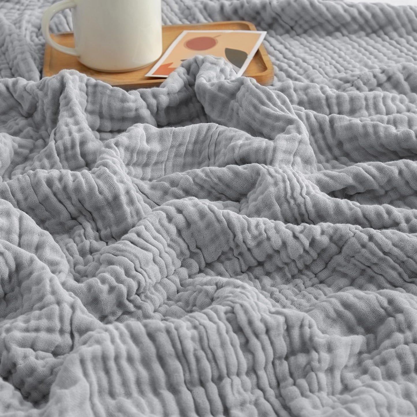 EMME Cooling Throw Blanket for Hot Flashes 100% Cotton Muslin Throw Blankets for Couch Breathable Gauze Blanket All Season Soft and Lightweight Pre-Washed Cotton Blanket (Light Grey, 50"x70")