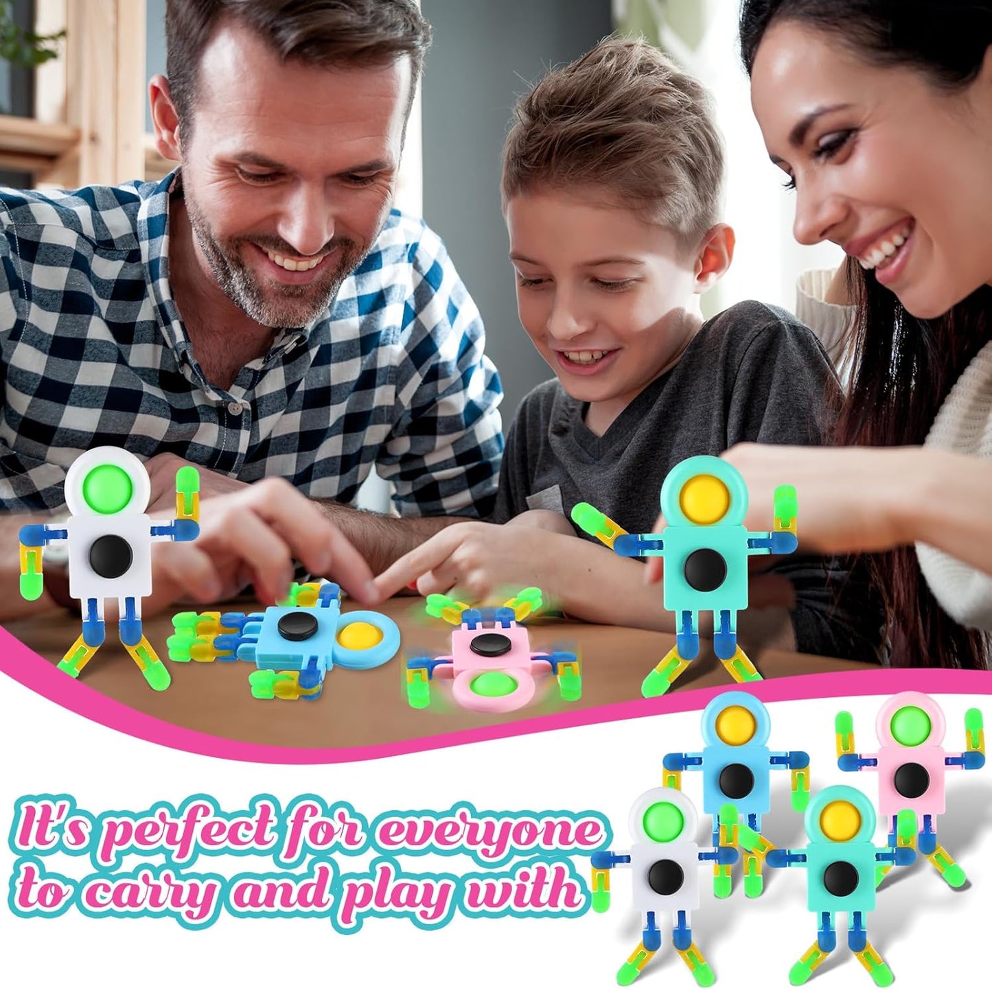 72 Pcs Glow in The Dark Fidget Sensory Spinner Toys Transformable Chain Robot Fingertip Toy Sensory for Anxiety, Stress Relief ADHD Autism Pinata Goodie Bag Stuffers