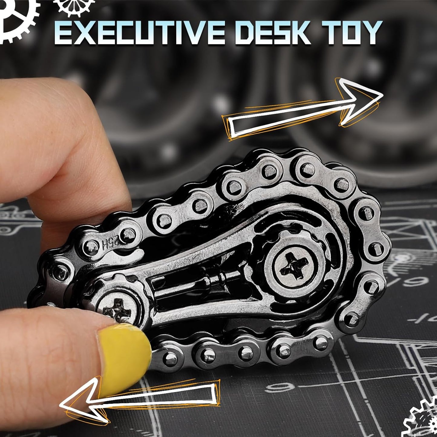 Cool Sprockets Fidget Bike Chain Hand Roller for Anxiety Relief, Assemble Fidget Spinner Ring Toy for Gift, Metal Fingertip Spinning Sensory Toy for Adult Kid 4-8 8-12
