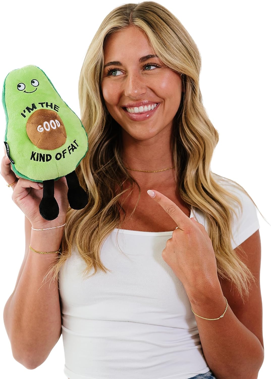Avocado Foodie Plushie, Funny Pun Meme Gag Gift, White Elephant, Stocking Stuffer Present, Great for Emotional Support, Fun Desk Accessory, Weighted Base for Display
