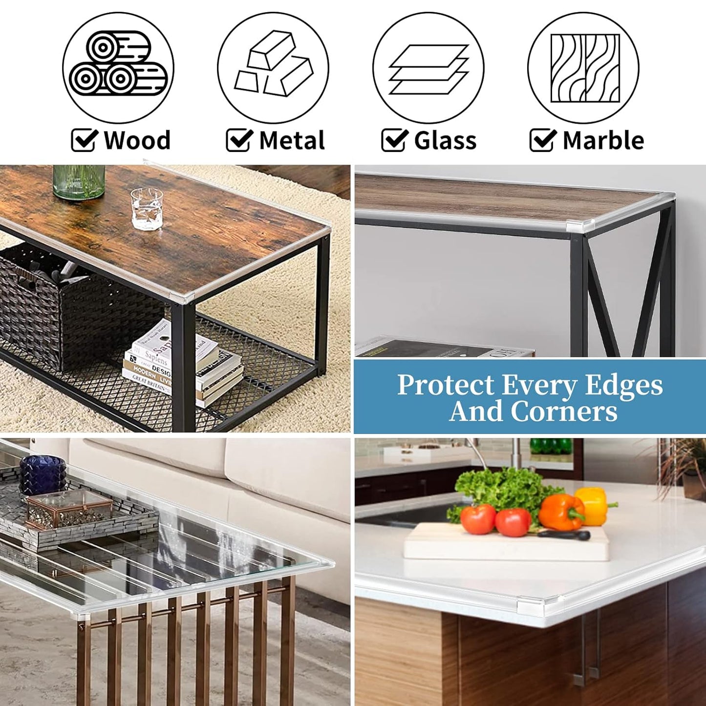 Edge Protector Baby Proofing Corner Protectors Clear Corner Guards Silicone Child Safety Edge Covers Bumper for Table, Cabinets, Crib, 6.6 ft x 1.2 inch Sharp Edge Protector with 4 Pack Corner Guards