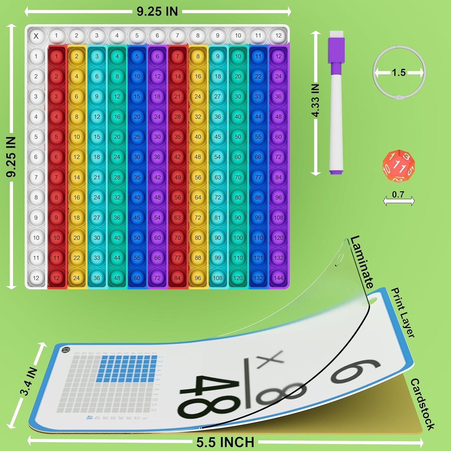 COOVA Multiplication Flash Cards + Multiplication Chart - Math Manipulatives Fact Cards - Mutiplication Game Flashcards - Times Table Multiplication Flash Cards 3rd Grade, 4th, 5th, 6th Grade