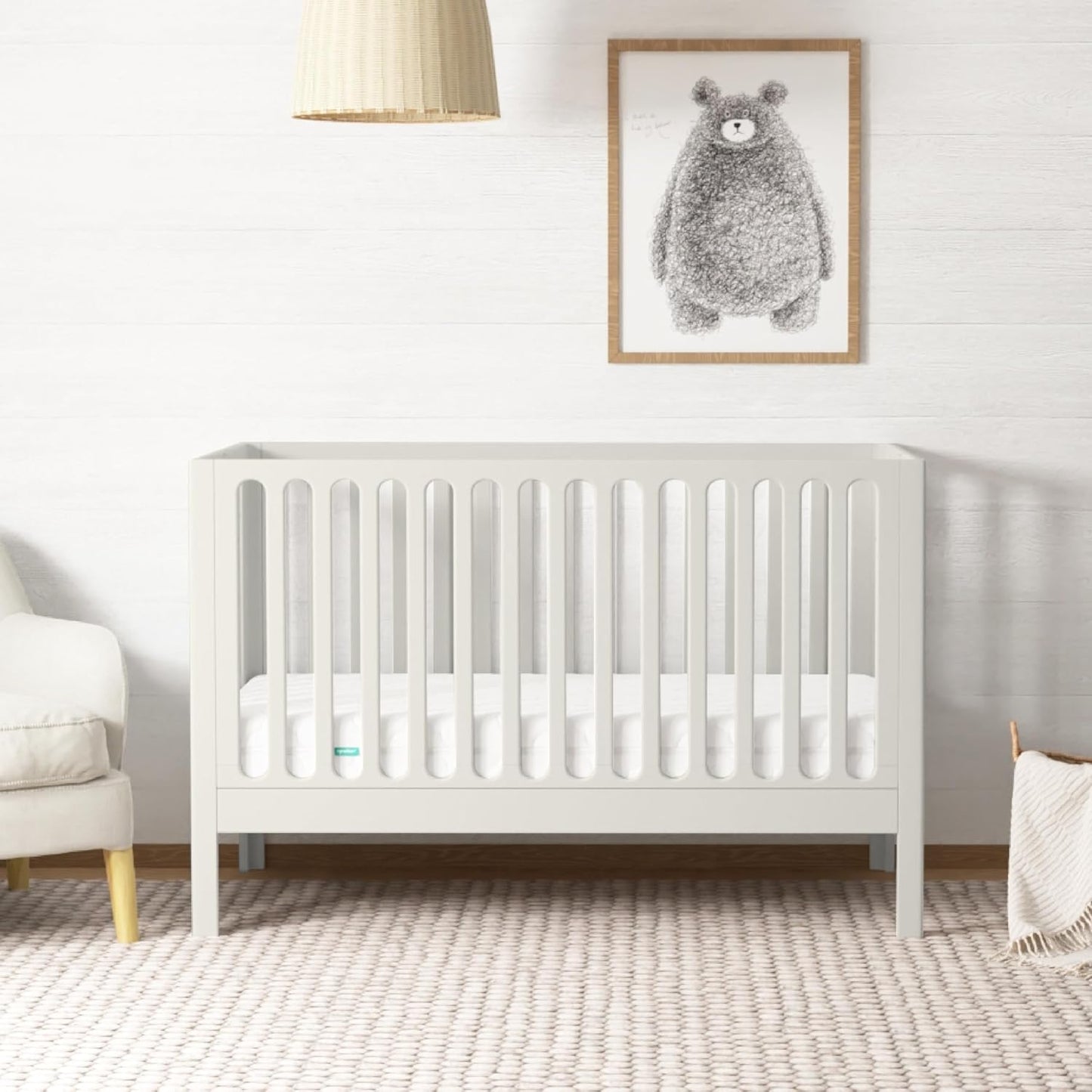 Newton Baby Galileo Standard Crib, Solid Beech Wood in White Color, 3-in-1 Convertible Crib with Toddler Bed Conversion Kit, Ultra-Safe Non-Toxic Finish