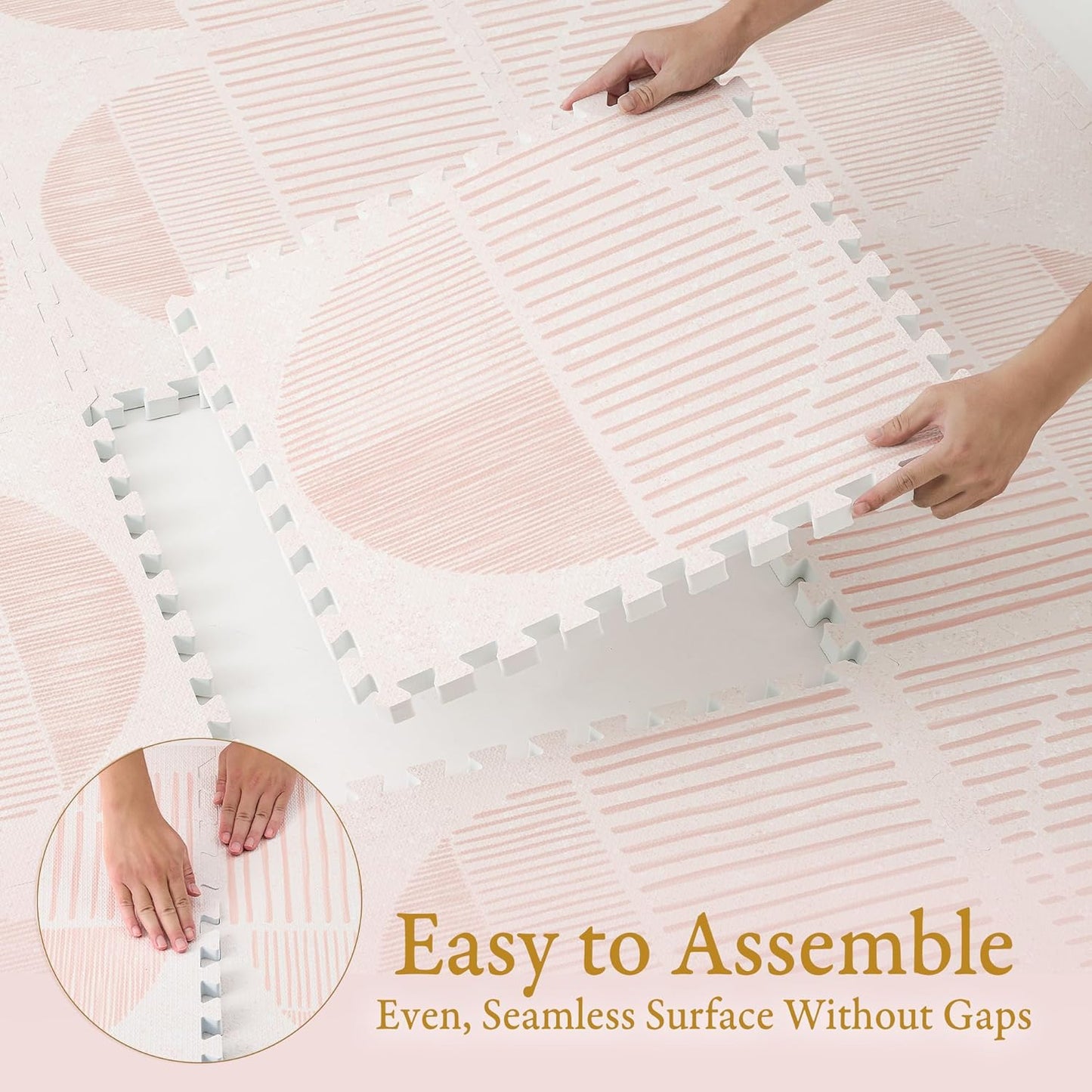 Premium Exercise & Baby Foam Play Mats - Stylish & Large Non-Toxic Odorless Floor Mat - 6 Tiles - Spacious 6ft x 4ft - Peel-Resistant Reinforced - Soft Thick, Waterproof - Cream Pink